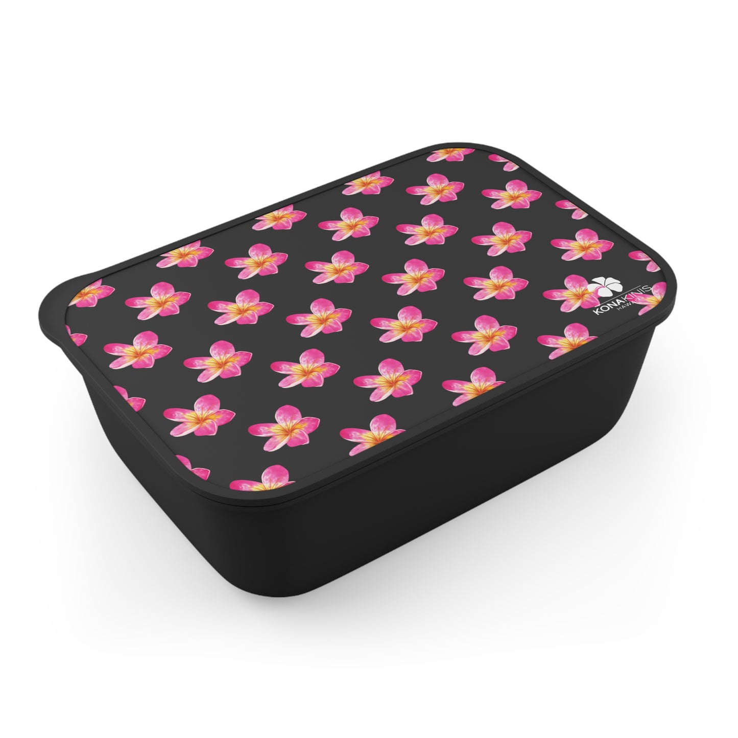 PLA Bento Box with Band and Utensils - Pink Plumeria
