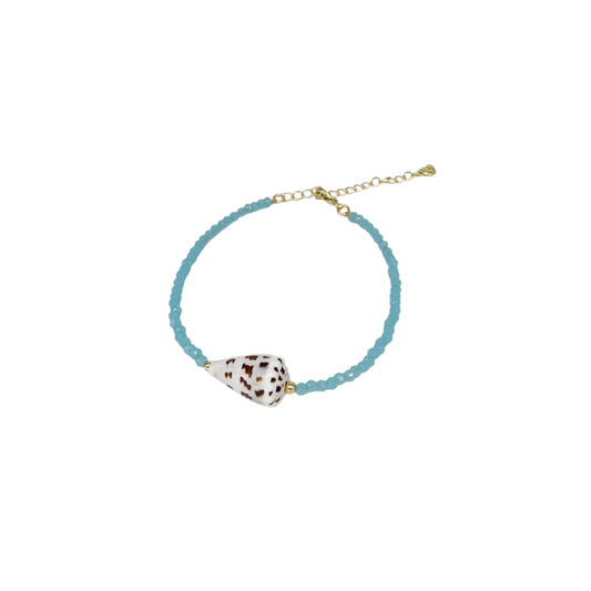 Hebrew Shell and Crystal Aqua Bead Bracelet