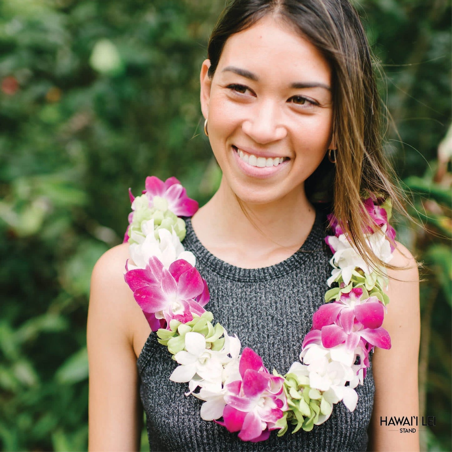 Deluxe Orchid Lei - Multi (Purple, Green & White)