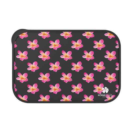 PLA Bento Box with Band and Utensils - Pink Plumeria