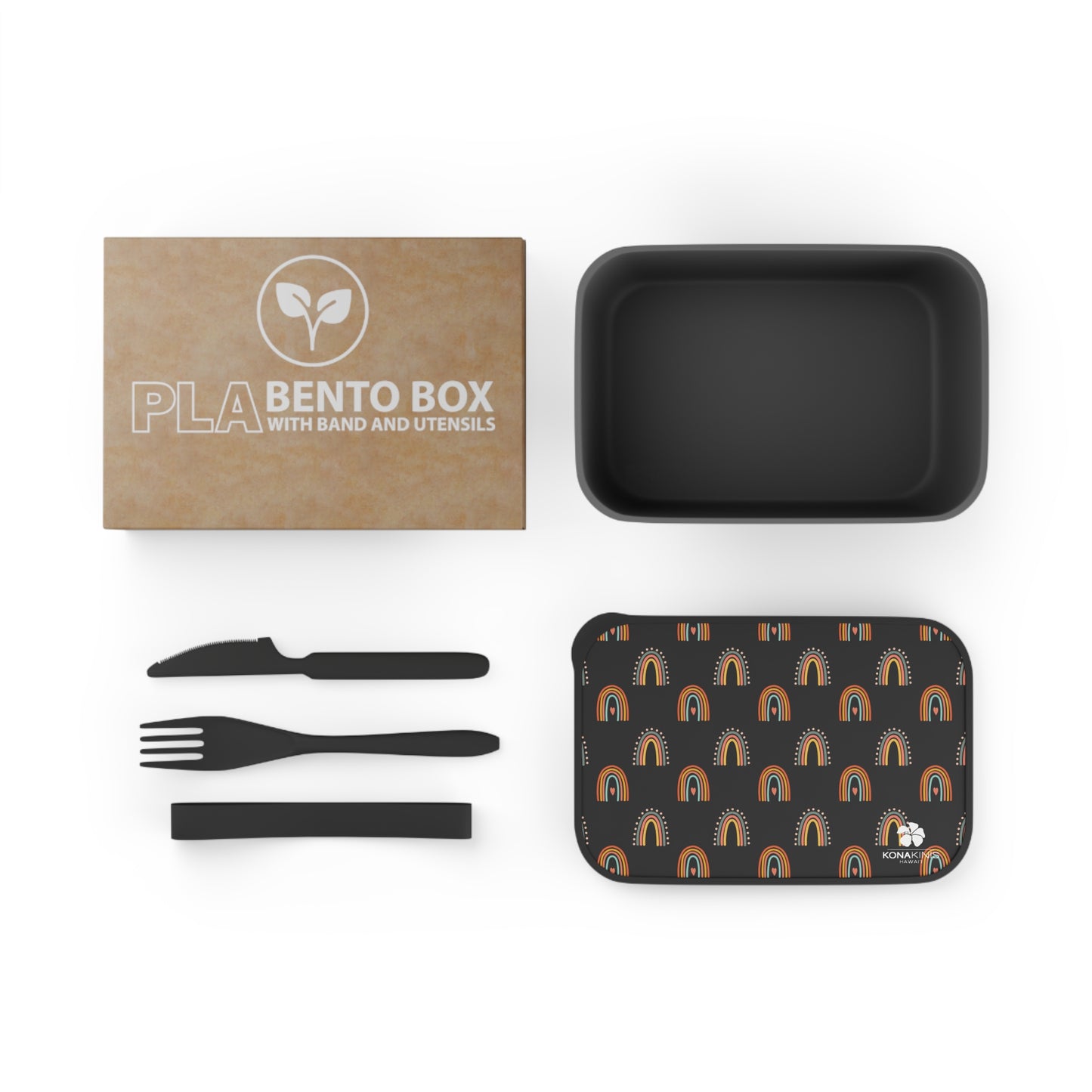 PLA Bento Box with Band and Utensils - Retro Rainbow