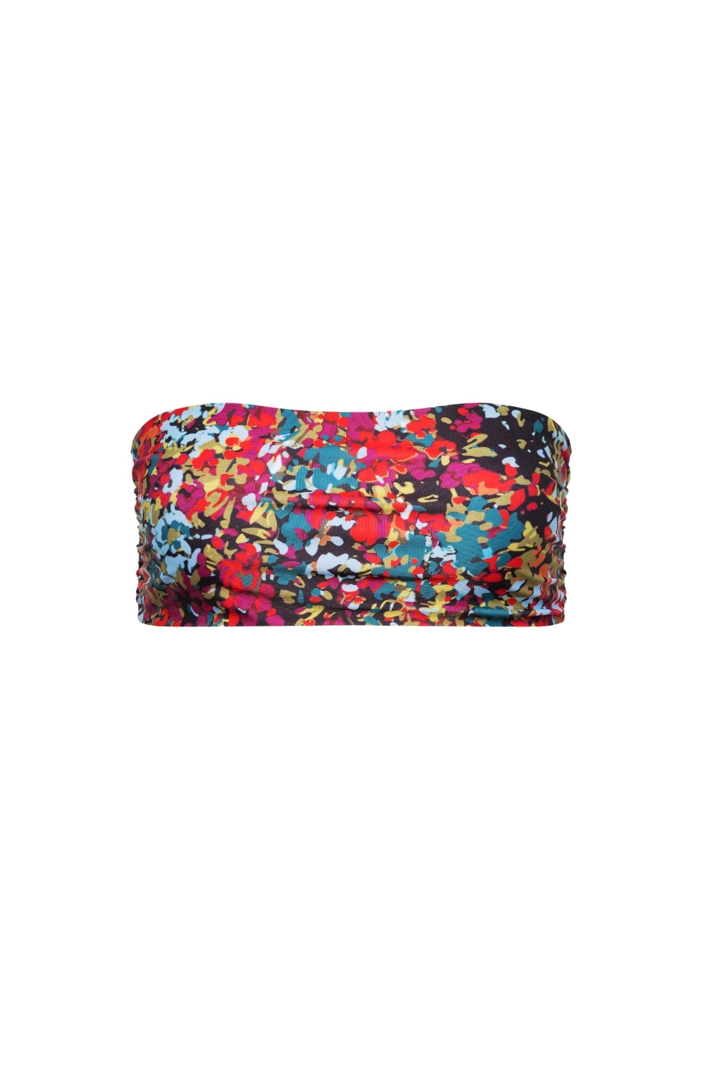 Capri Ruched Bandeau Bikini Top Red Confetti Floral