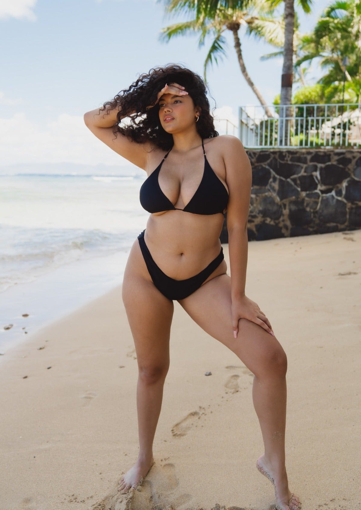 Nalani Triangle Bikini Top X Black Eco-Rib