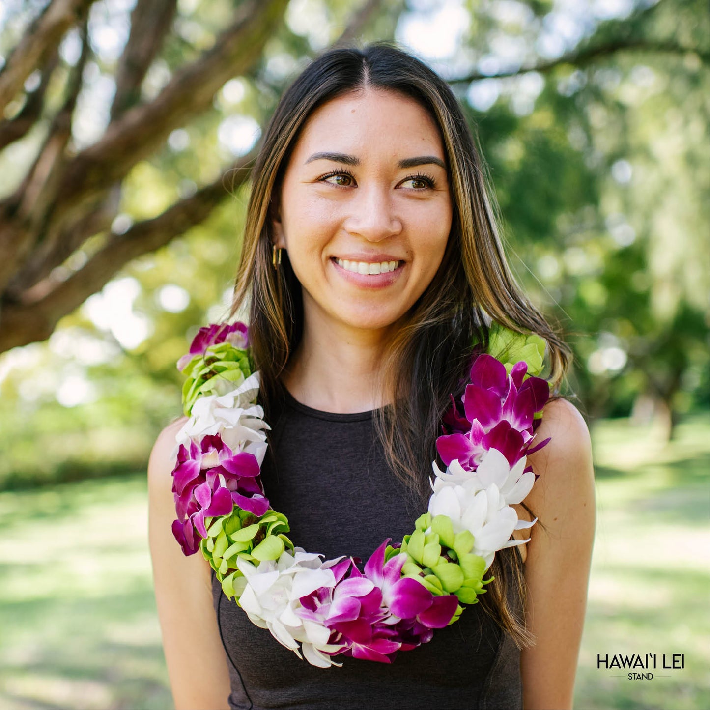 Deluxe Orchid Lei - Multi (Purple, Green & White)