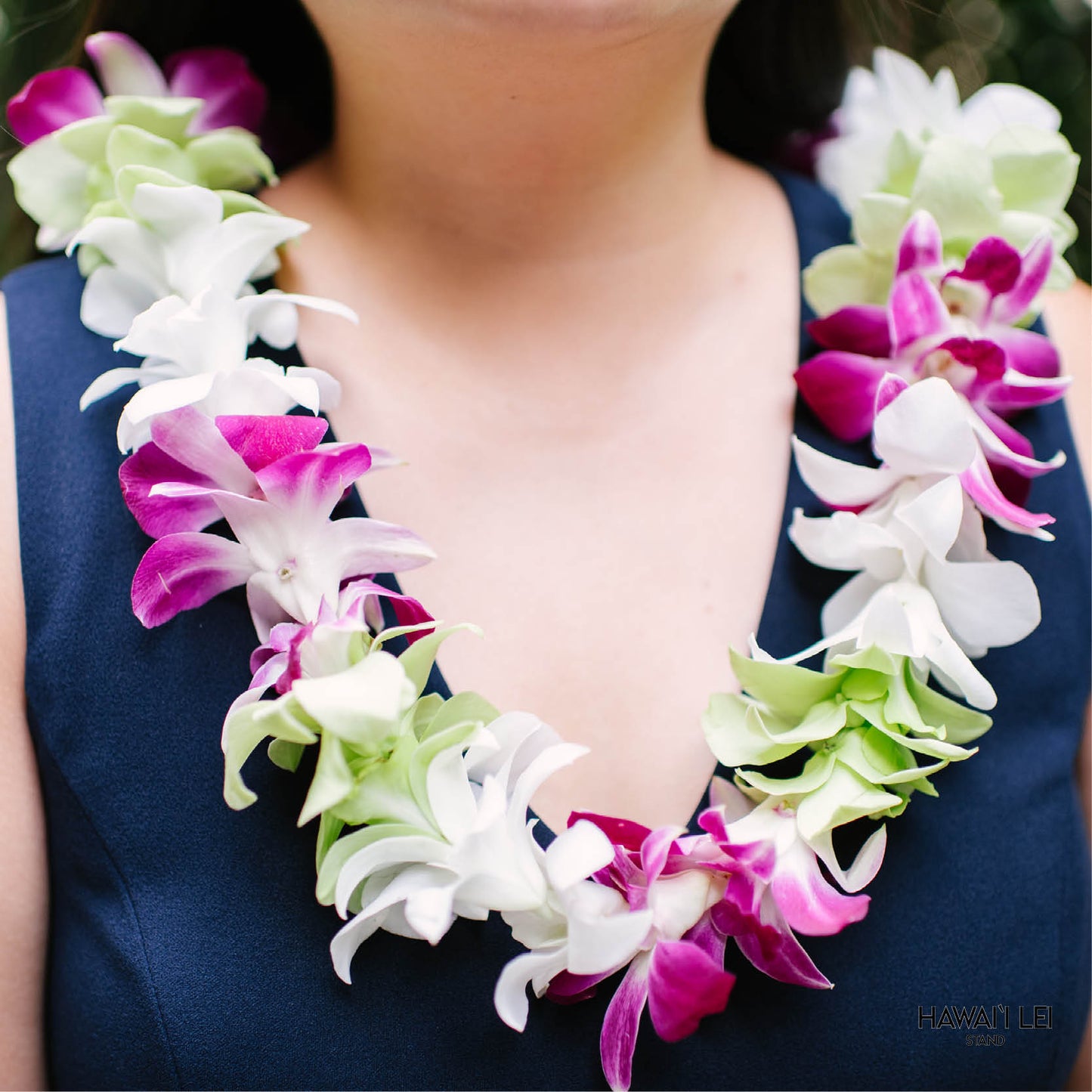 Deluxe Orchid Lei - Multi (Purple, Green & White)