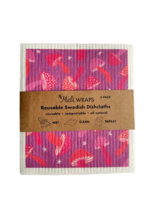Purple Mushroom Swedish Dish Cloth Set of 3