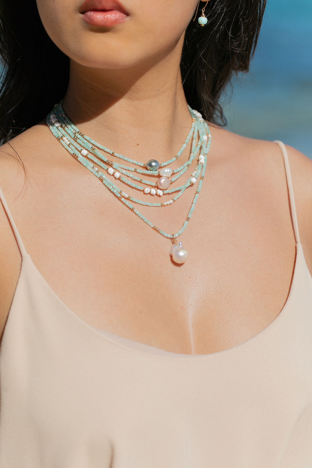 White Pearl and Gemstone Necklace - Gold Haukea