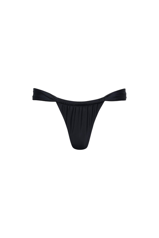 Santorini Ruched Thong Bikini Bottom Black