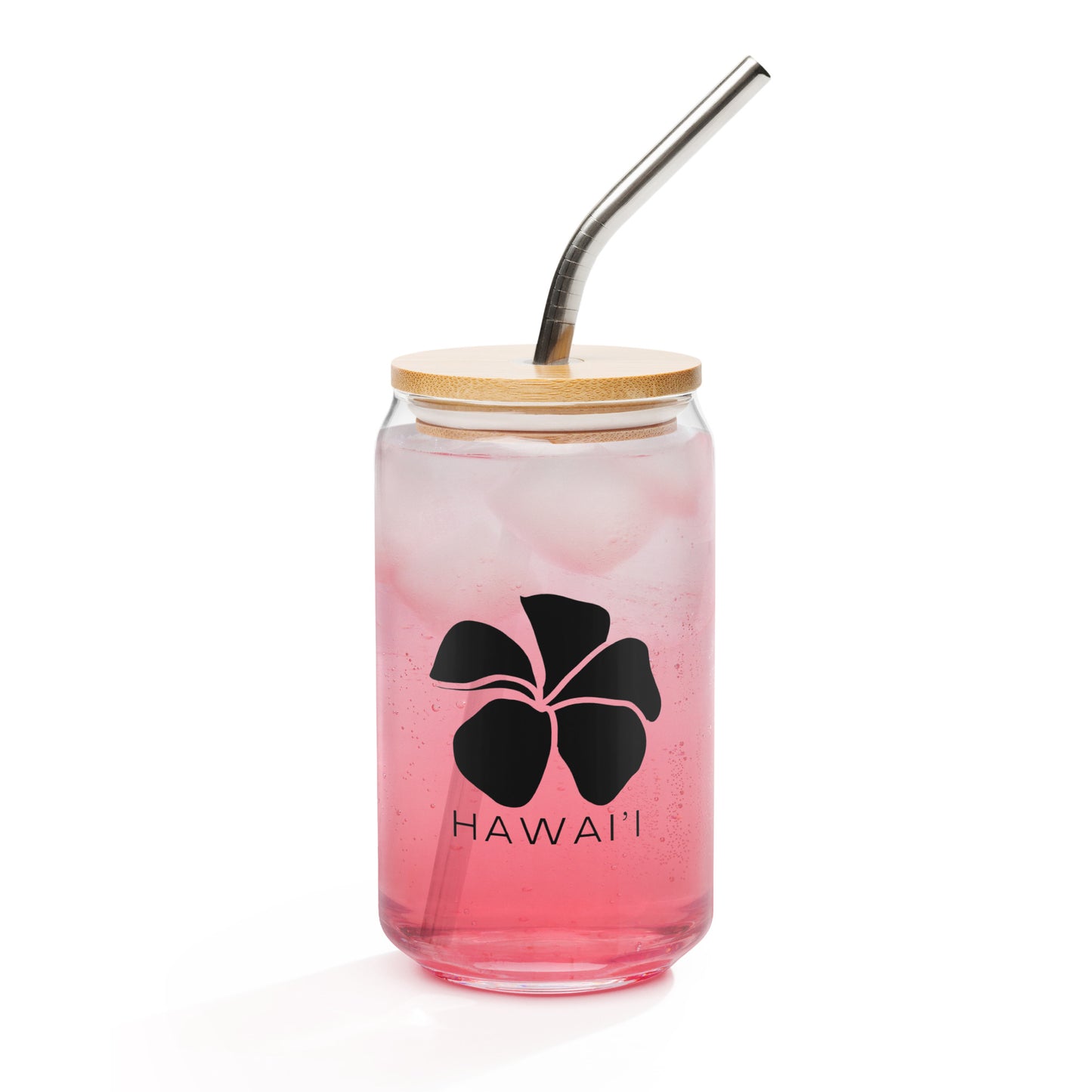 Glass with Bamboo lid & straw - Plumeria Hawaii