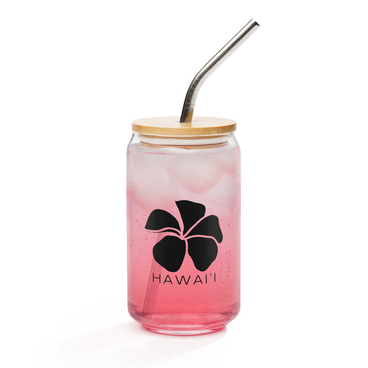 Glass with Bamboo lid & straw - Plumeria Hawaii
