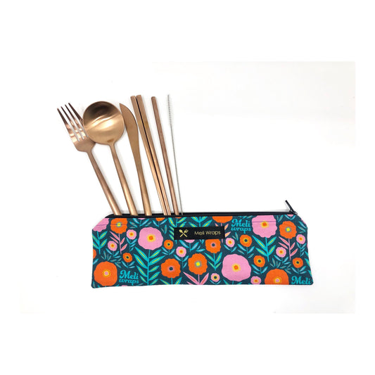 Meli Wraps Reusable Cutlery Set in Dark Bloom