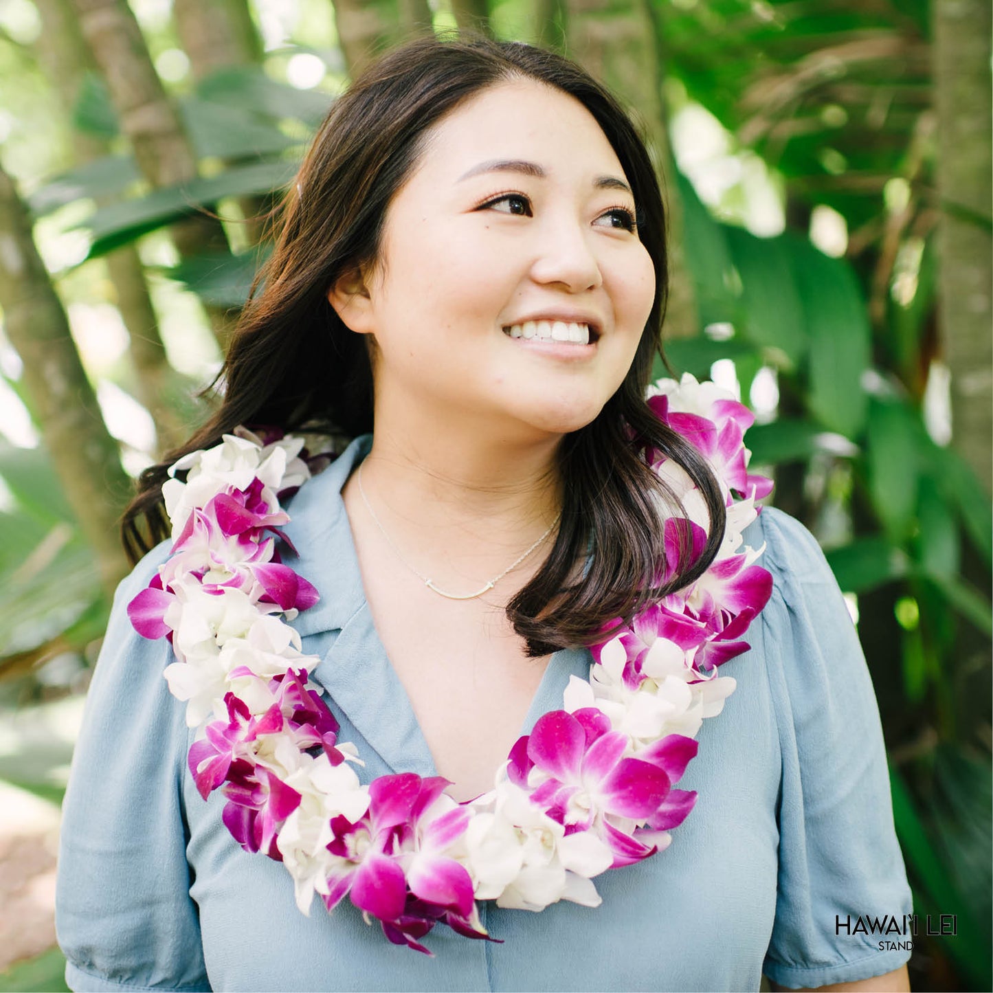 Paradise Triple Orchid Lei (Purple & White)