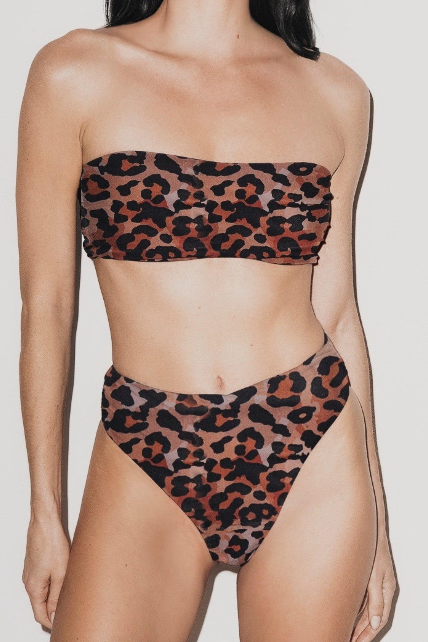 Capri Ruched Bandeau Bikini Top Leoaprd