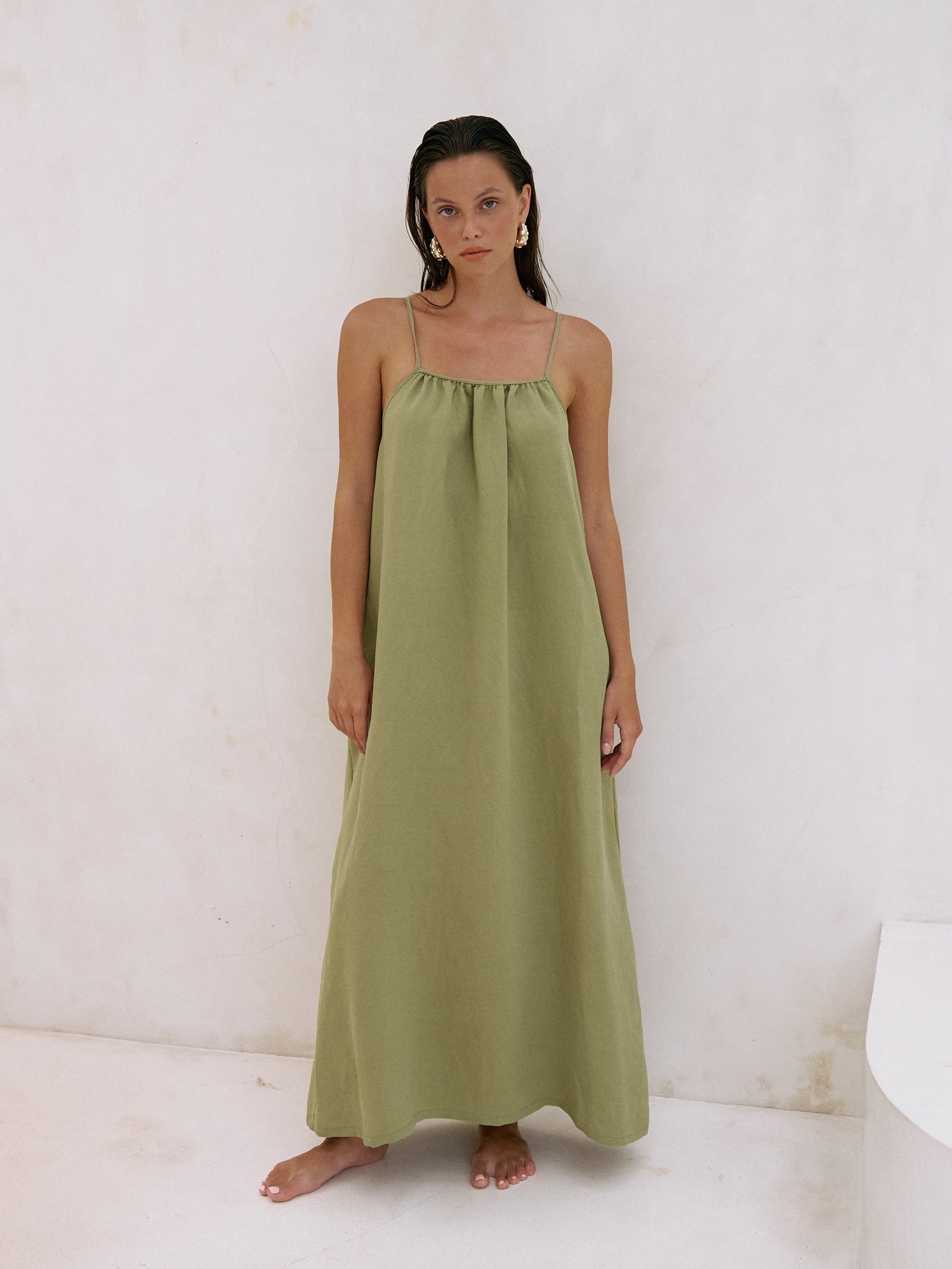 Bliss Flow Maxi Dress - Khaki Green Khaki Green / S-M Bliss Flow Maxi Dress - Khaki Green Khaki Green / S-M