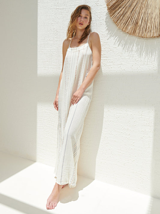 Canggu Maxi Dress - Natural With Stripes