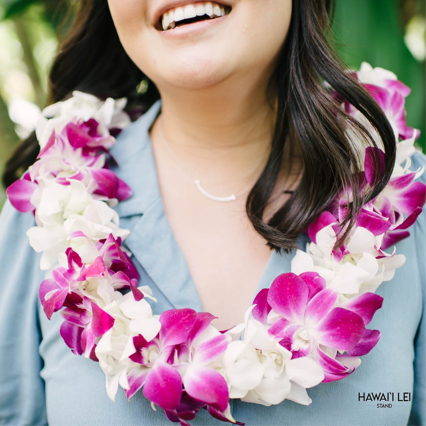 Paradise Triple Orchid Lei (Purple & White)