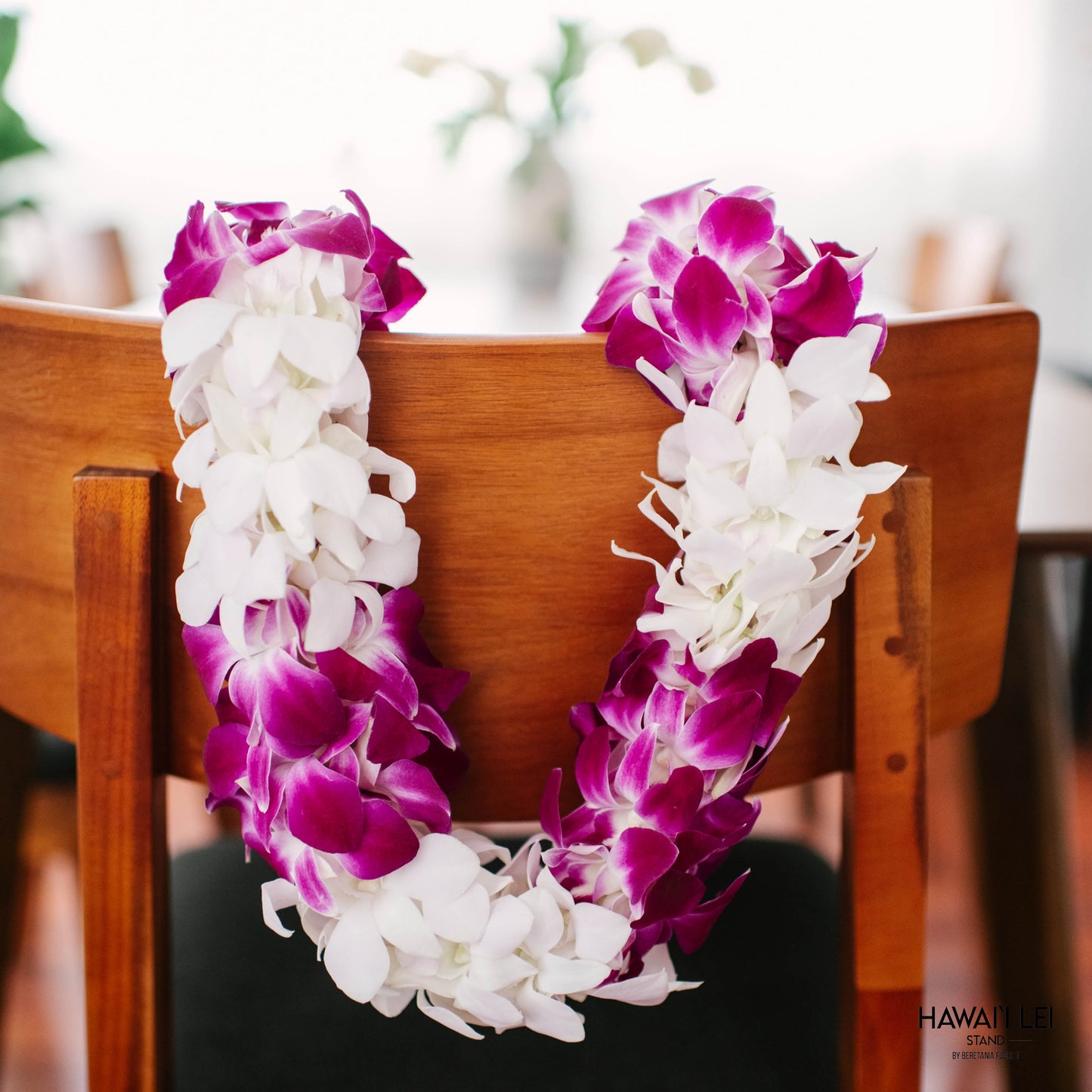 Paradise Triple Orchid Lei (Purple & White)