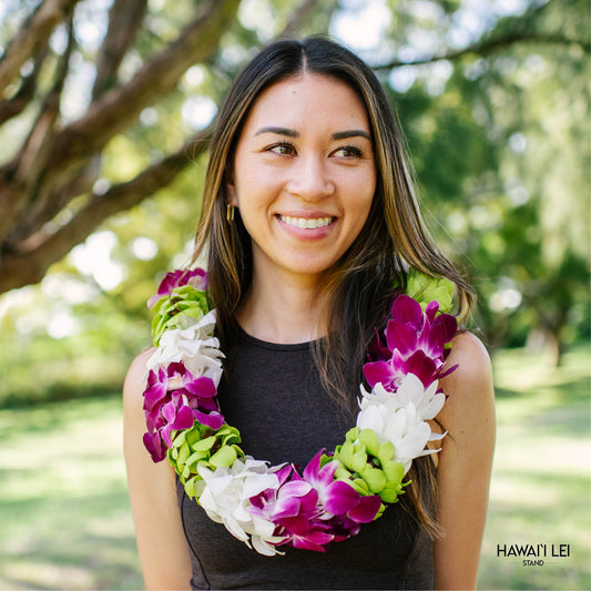 Paradise Triple Orchid Lei (Multi-Color)
