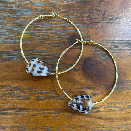 Hebrew Shell Hoop Earrings
