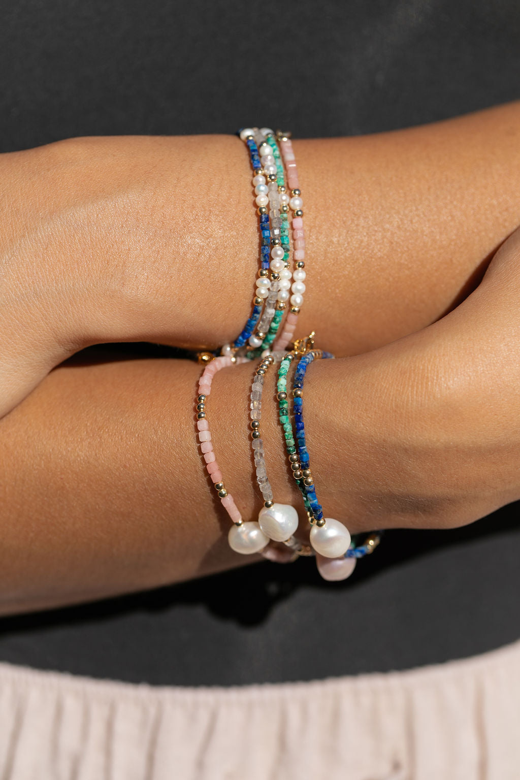 White Pearl and Gemstone Bracelet - Gold Haukea