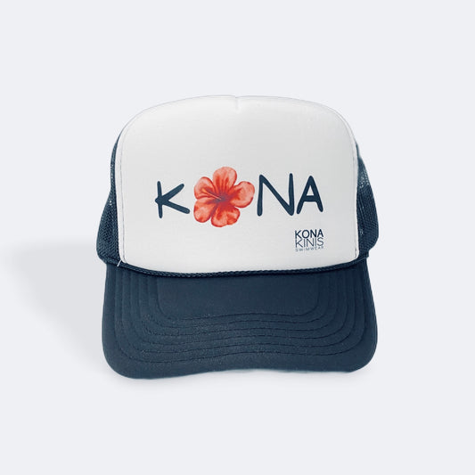 Kona Hibiscus Trucker Hat in Black